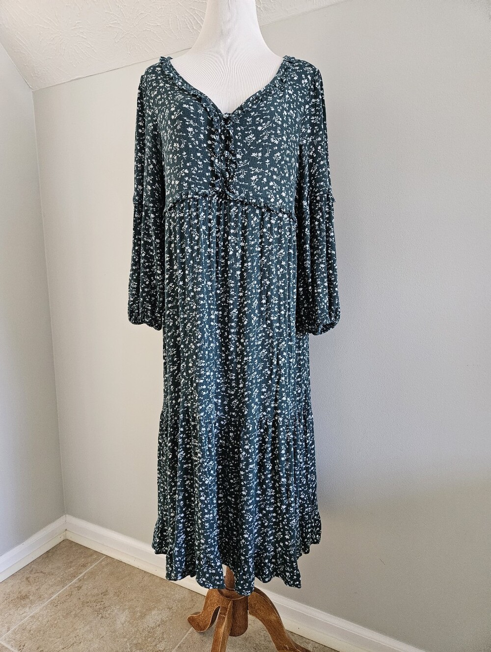 AURA | Dark Teal Floral Dress